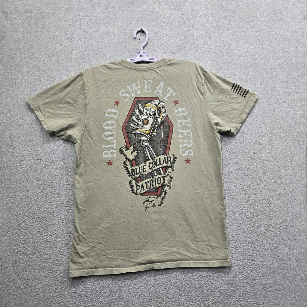Howitzer Men Shirt 2XL‎ Olive Green Blue Collar Patriot Beer Skeleton